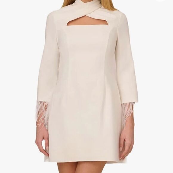 NEW AIDAN MATTOX White Feather Mini Dress - Picture 1 of 3